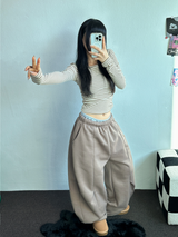 FLEECE/STRING❤FRONT POINT BALLOON PANTS 🤎🤍🖤🩶4COLOR
