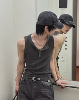 Keene Pigment Henley Neck Ribbed Sleeveless
