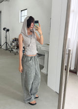 RIPSTOP FLOWER WIDE PANTS