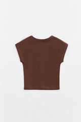 Logo Cubic Crop Top Brown