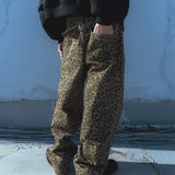 Leopard cotton twill pants / Beige