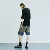 color block banding half nylon pants khaki