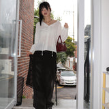Kirvin ゲストルックボタンストラップラインブラウス