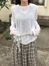 Obdic U-neck See-through Linen Long Sleeve (5c)
