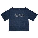 'LESS RULES MORE LOVE' ボートネックTシャツ ブルー (ホットフィックス) [WOMAN]