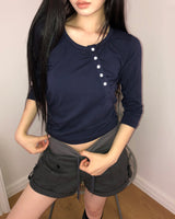 Wipeun Shirred 7-Sleeve T-Shirt