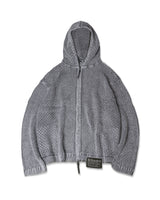 CROCHET KNIT WASHED ZIPPED HOODIE