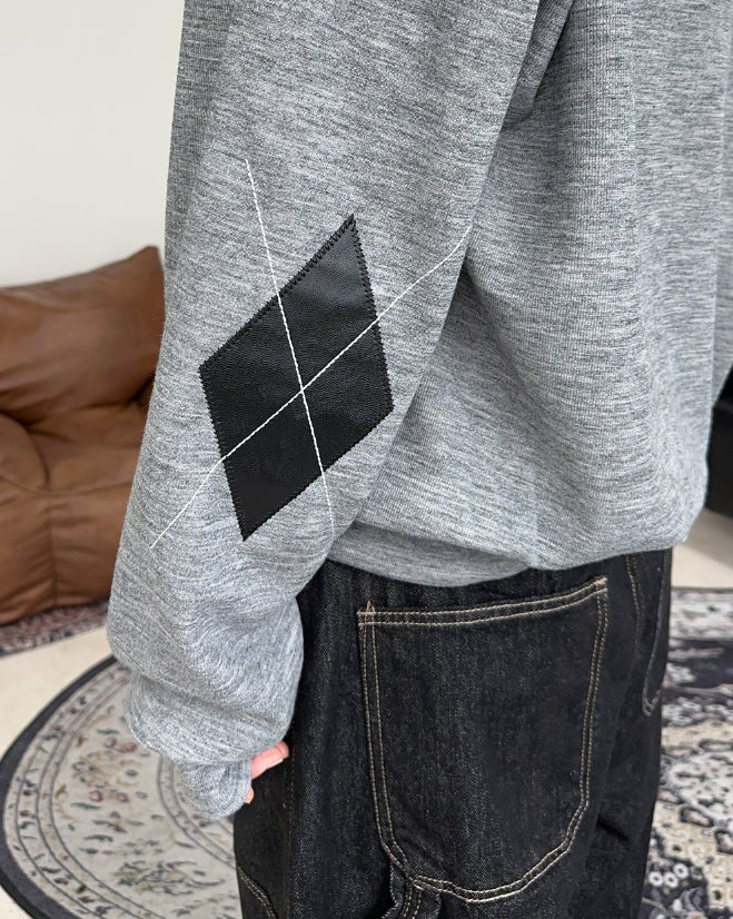 Scent Leather Patch Argyle Cardigan