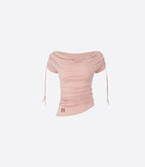 Meow Summer draping shrring Boat neck Top