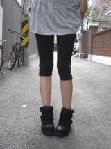 Benz Color Matching Button Capri Three Quarter Leggings Pants