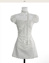 fine cotton square mini puff ops lace tie set