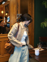 Gamants coloring gradation fringe long-sleeve cropped wool knitwear
