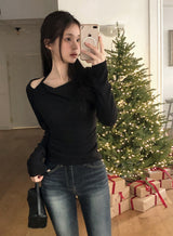 Halter Neck Ribbon Strap Off Shoulder Knit (3color)
