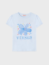 ブルーフラワースリムフィットTシャツ