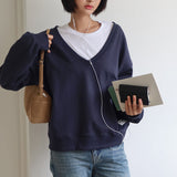 Bonnie Deep V-Neck Sweatshirts Navy