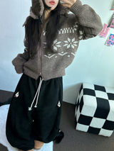 スノーフラワーカラーノルディックツーウェイジッパーニットジップアップ❤🖤🤎🩶🤍5カラー