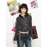 Printed deadwood print fur-collared cardigan
