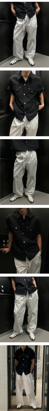 [Unisex] ナイロンツータックロープバンドパンツ(3color)