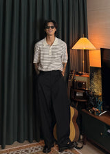 Loose-fitting striped collar short sleeve 3COLOR