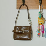 Buckle Mini Hobo Tote Bag Keyring _ Brown
