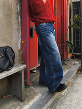 Lea Blue Curved Wide Pants (Deep Blue)