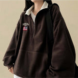 American Flag Coloring Fleece Semi-Zipup Anorak Sweatshirt