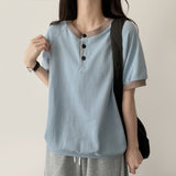 Os snap color matching sweatshirt short-sleeved T-shirt