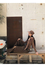 cotton wool scarf dot brown long-sleeve t-shirt