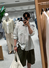 [ LOOKPLE x LEBELMENT ] クールピンタックリネンワイドショーツ