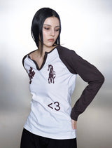 ANTIQ CROSS PONY LONG RAGLAN V-NECK SLEEVE T