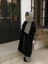 Naren High Neck Quilted Wool Belt Long Coat