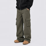 cargo drawstring wide cotton pants (khaki)