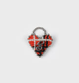 BEADED TARTAN CHECK HEART RING (RED)