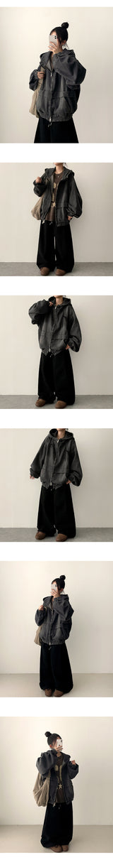 Rogle washed-out banding side pin tuck cotton wide pants