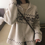 Rompo Snowflake Nordic Two-Way Collar Knit Zip-Up