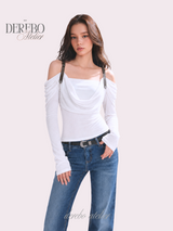 Tul off-shoulder frill long-sleeve tee 
