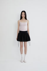 Ribbon tie cotton shirring skirt (BLACK)