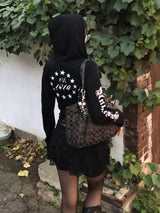 Star lettering sleeve hoodie