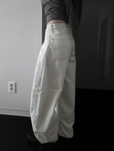 back pocket cross stud wide denim (fleece-lined / 2color)
