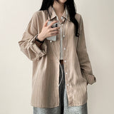 Canmi linen fine ストライプオーバーサイズフィットシャツ
