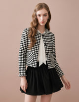 Andy Houndstooth Puff Long-Sleeve Jacket Black