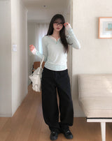Lower See-through Hook V-Neck Long Sleeve