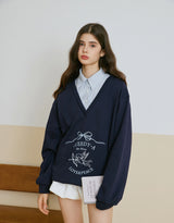 Street Layer Logo Decorated Shirt Sweatshirt Navy
