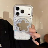シルバー グリッター フラワー マグネティック iPhoneケース