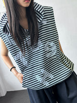 Swan Stripe Letter Patch Hooded Sleeveless Top 3color