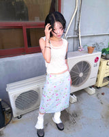 (2color) Smudge Flower Silky Skirt