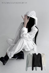 [unisex] パンチングレースフードジップアップ (3color)