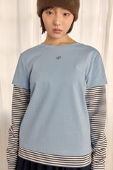 ロゴレイヤードストライプTシャツ (SKY BLUE)