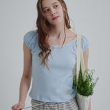 パフUネックTシャツ (ブルー)