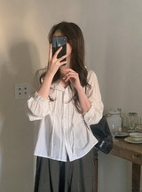 #Frill Collar Strap Puff Long Sleeve Blouse